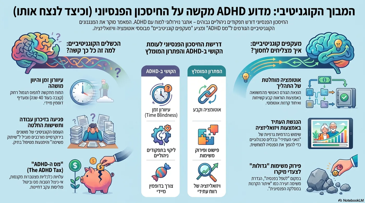 אינפוגרפיקה: המבוך הקוגניטיבי של ניהול פנסיה עם ADHD